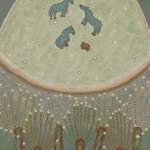 Konji na pasi, 1968. tempera-lesonit, 70 x 40 cm, inv. br. 324, MNMU (Medium)